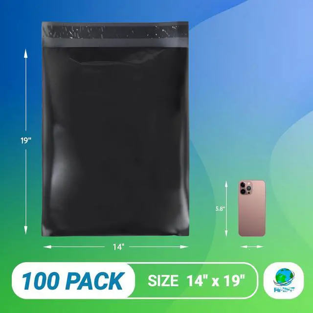 Alt view image 2 of 7 - Poly Mailers, Shipping Bags, 14 x 19 in, Black, Pack of 100, Self Seal, 2 Mil Polyethylene, Waterproof