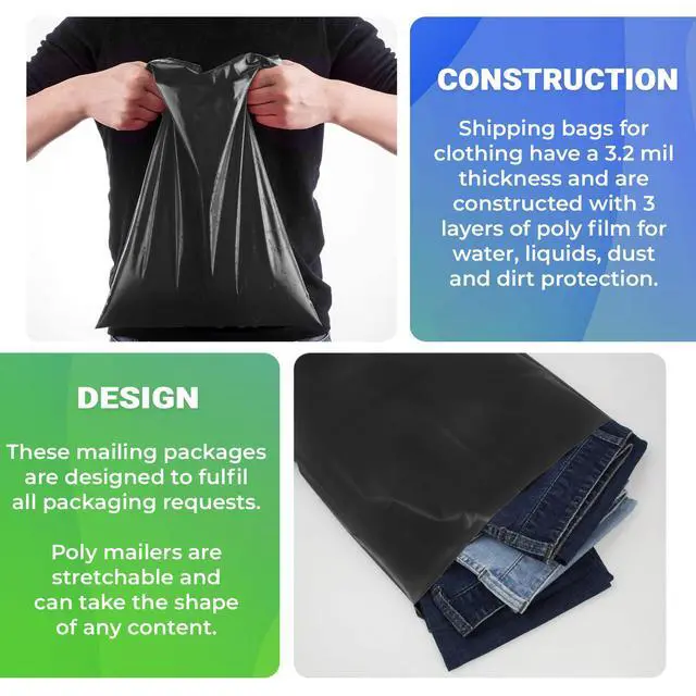 Alt view image 4 of 7 - Poly Mailers, Shipping Bags, 12 x 15.5 in, Black, Pack of 500, Self Seal, 2 Mil Polyethylene, Waterproof