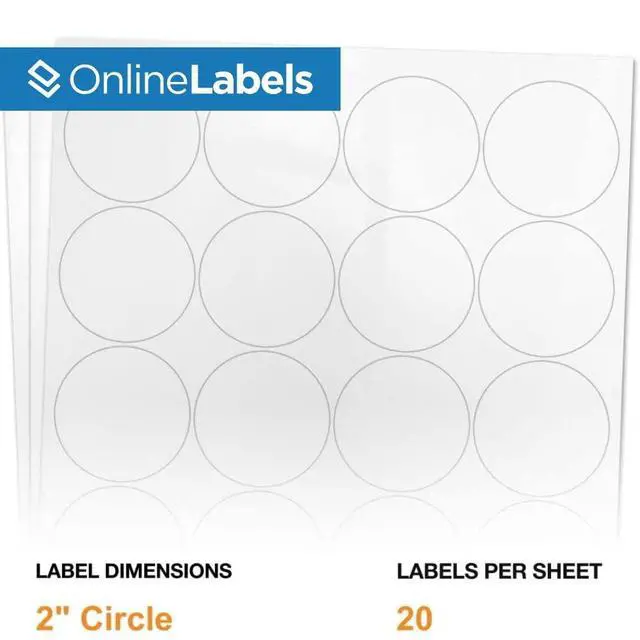 Alt view image 2 of 7 - 2 Inch White Gloss Round Labels (Laser Printers Only) - Pack of 10,000 Circle Stickers, 500 Sheets - OnlineLabels