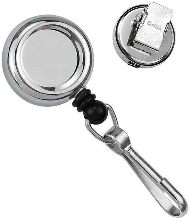 Main image of Bulk 100 Pack - Small and Heavy Duty Metal Retractable Badge Reel with J Hook - Powerful Spring Clip & Strong Retraction Force - Cute Name Badge Holder for Nurse by