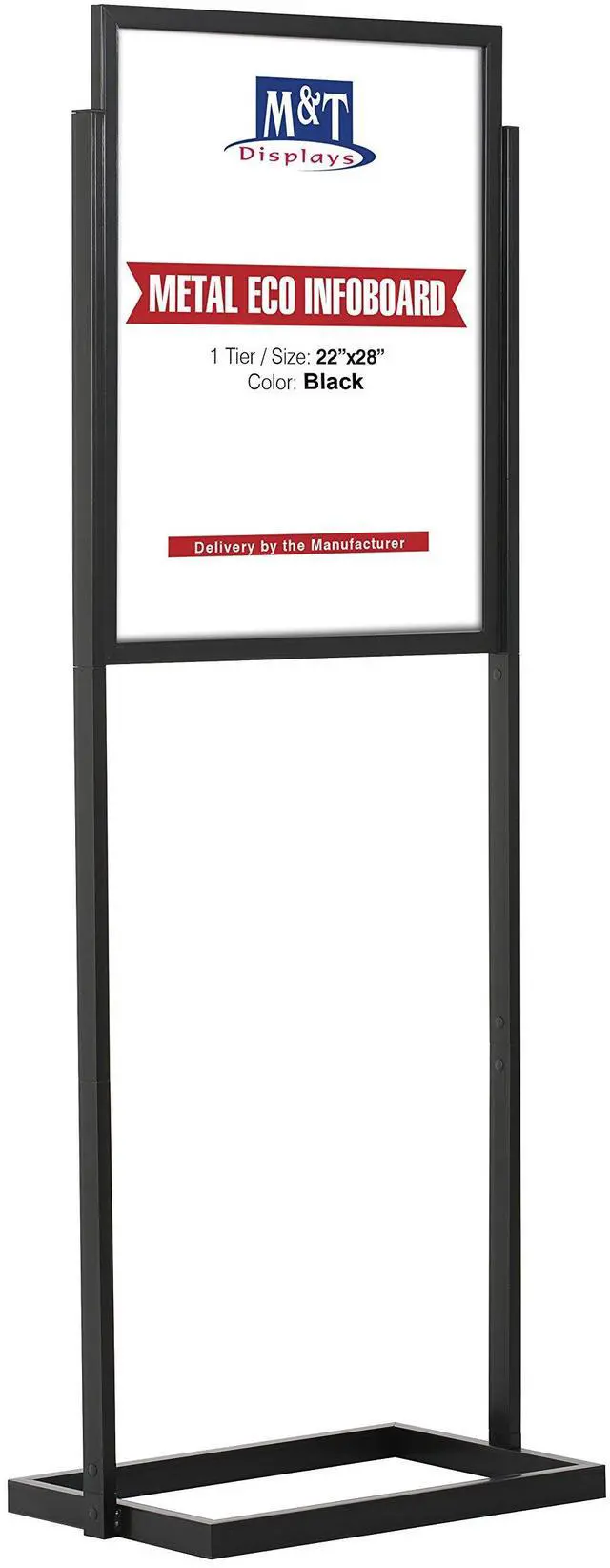 Main image of Metal Eco Info Board, Black 22x28 Inches Slide-In Poster Sign Holder 1 Tier Double Sided Floor Standing Pedestal Advertising Display with Backing and Anti-Glare PET Cover