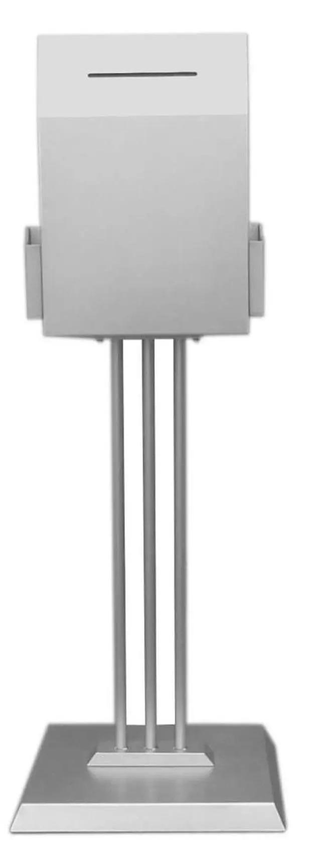 Main image of Steel Ballot Box for Floor, with (2) 4.5-inch Brochure Pockets, 45-inch-tall Suggestion Box Stand Silver
