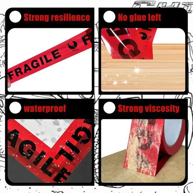 Alt view image 3 of 7 - 72 Rolls Fragile Tape Handle with Care Packing Printing 2 Inch x 330 Feet (110 Yards) Care Shipping Packing Tape Heavy Duty Suitable for Shipping and Moving Boxes (Black and red Fragile)