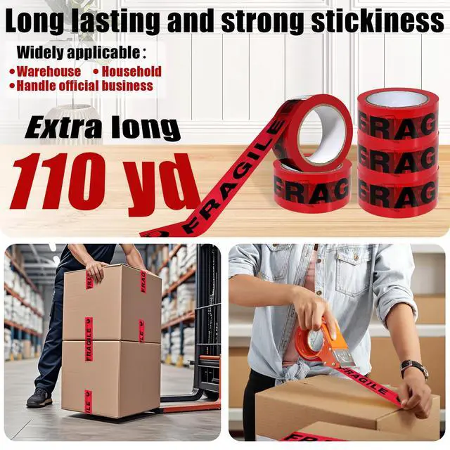 Alt view image 6 of 7 - 72 Rolls Fragile Tape Handle with Care Packing Printing 2 Inch x 330 Feet (110 Yards) Care Shipping Packing Tape Heavy Duty Suitable for Shipping and Moving Boxes (Black and red Fragile)