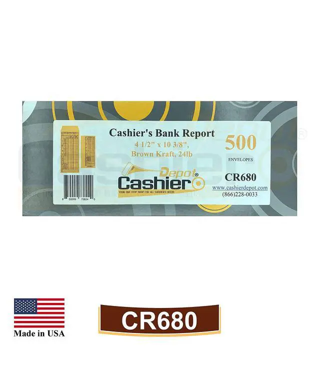 Alt view image 4 of 5 - 2500 Cashier Depot - Cashier's Bank Report Envelopes CR680, 4 1/2" x 10 3/8", Sturdy 24lb. Brown Kraft, Gum Flap Cash Bank Deposit Envelopes for Retail, Restaurants, Casinos, Hotels & Small Business