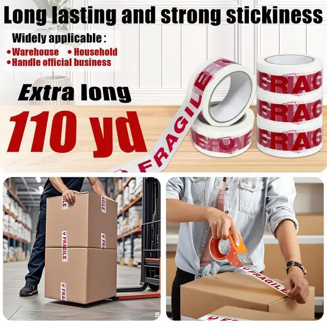 Alt view image 6 of 7 - 72 Rolls Fragile Tape Handle with Care Packing Printing 2 Inch x 330 Feet (110 Yards) Care Shipping Packing Tape Heavy Duty Suitable for Shipping and Moving Boxes(Red and White Fragile)