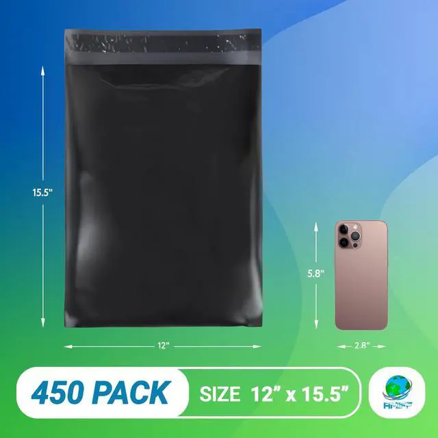 Alt view image 2 of 7 - Poly Mailers, Shipping Bags, 12 x 15.5 in, Black, Pack of 450, Self Seal, 2 Mil Polyethylene, Waterproof