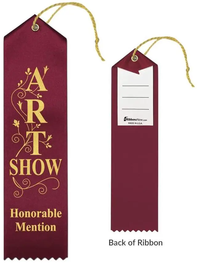 Alt view image 2 of 2 - Art Show Honorable Mention Ribbons - 500 Maroon Ribbons with Card & String