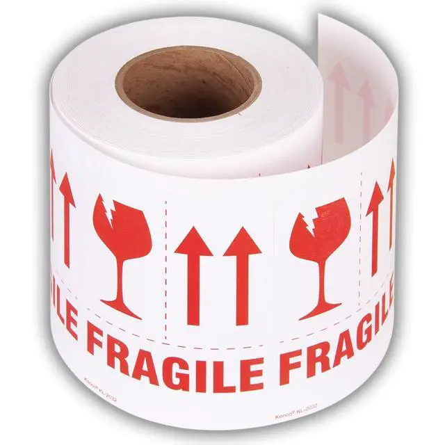 Alt view image 2 of 5 - 3" X 5" Fragile with Red Arrows Safe Handling Stickers for Shipping and Packing - 500 Adhesive Labels Per Roll (10 Pack)
