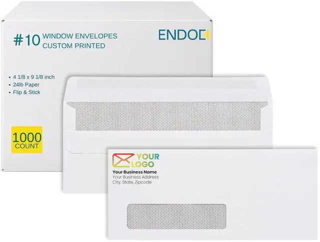 Main image of #10 Single Left Window Custom Printed Business Envelopes, 1000-Pack - Self Seal Security Envelopes, Flip & Stick Closure, Text and Logo Customization, Privacy Tint, 24lb, 4 1/8 x 9 1/2 Inches