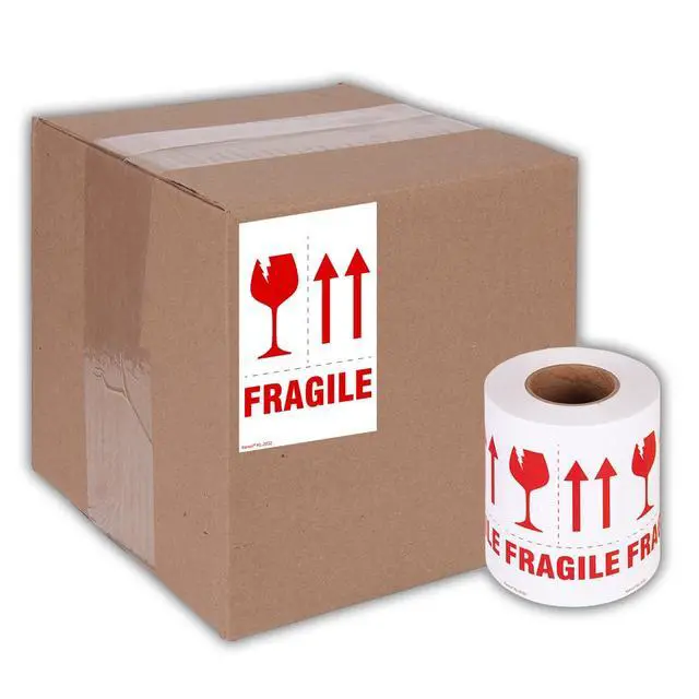 Alt view image 5 of 5 - 3" X 5" Fragile with Red Arrows Safe Handling Stickers for Shipping and Packing - 500 Adhesive Labels Per Roll (10 Pack)