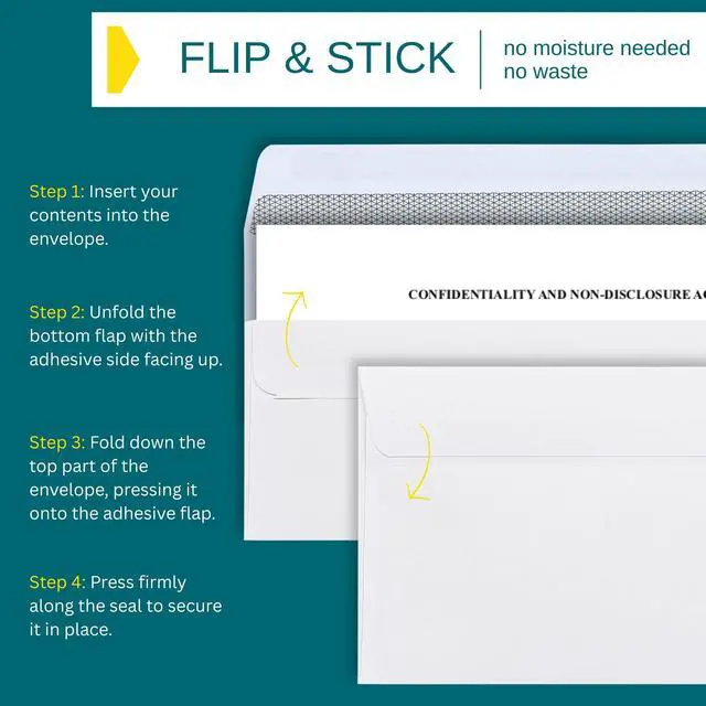 Alt view image 5 of 7 - 1000#10 Custom Printed Envelopes Flip & Stick - Self Seal, Security Tinted, #10 Custom Business Envelopes with Logo and Text, Personalized Envelopes, White 24 lb Paper, 4 1/8 x 9 1/2 Inch