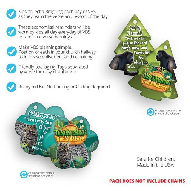 Alt view image 5 of 7 - 2026 Faith Brag Tags VBS (Vacation Bible School) Discover the Nature of God Value Pack: 500 Brag Tags (100 for Each Design)