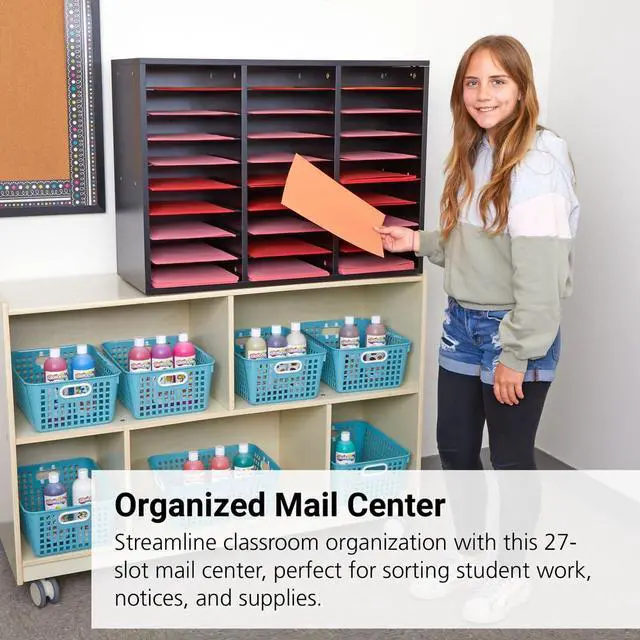 Alt view image 5 of 7 - Mail Center 1 Black Classroom or Home Literature Organizer with 27 Slots Keep Your Classroom, Office, or Distance Learning Space Organized, Durable, Easy Assembly