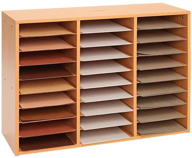 Alt view image 4 of 7 - Classroom Oak Mail Center - 27 Slots - 32" W x 12" D x 23½" H | Office Mailboxes, Mail Sorter, Organizer, Mailbox for Students, Teachers