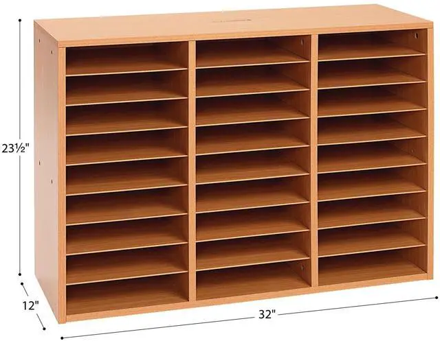 Alt view image 6 of 7 - Classroom Oak Mail Center - 27 Slots - 32" W x 12" D x 23½" H | Office Mailboxes, Mail Sorter, Organizer, Mailbox for Students, Teachers
