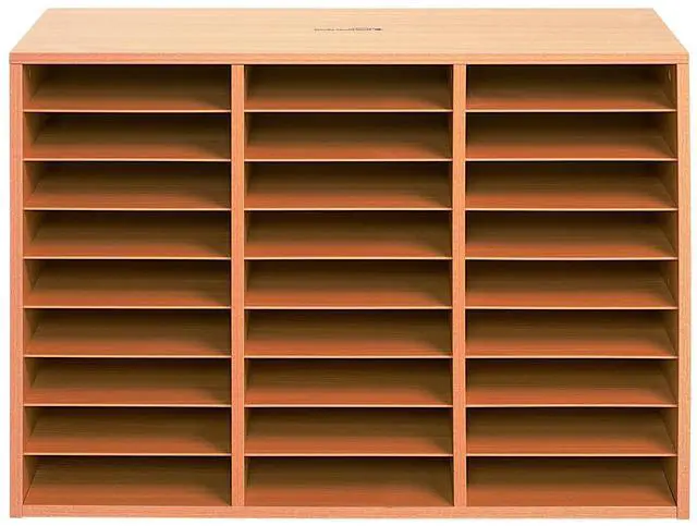 Alt view image 7 of 7 - Classroom Oak Mail Center - 27 Slots - 32" W x 12" D x 23½" H | Office Mailboxes, Mail Sorter, Organizer, Mailbox for Students, Teachers