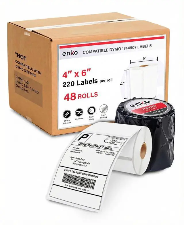 Main image of 4 x 6 inches 1744907 Address and Shipping Labels Compatible with Dymo Labelwriter 4XL and Zebra Direct Thermal Printers (48 Rolls, 10560 Labels)