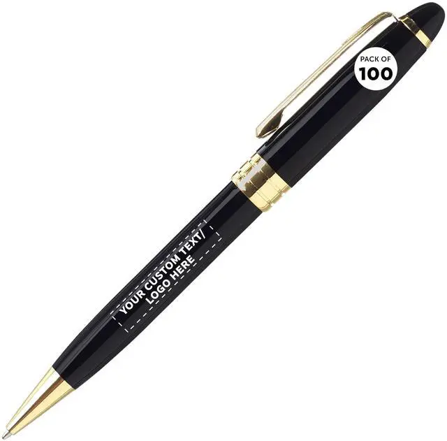 Main image of 100 Ultra Executive Pens Pack - Customizable Text, Logo - Twist To Write, Gold Accent - Black