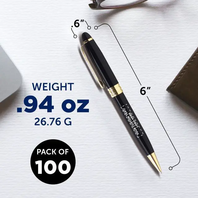 Alt view image 5 of 7 - 100 Ultra Executive Pens Pack - Customizable Text, Logo - Twist To Write, Gold Accent - Black