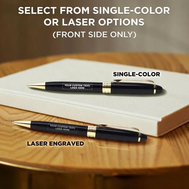 Alt view image 6 of 7 - 50 Ultra Executive Pens Pack - Customizable Text, Logo - Twist To Write, Gold Accent - Black