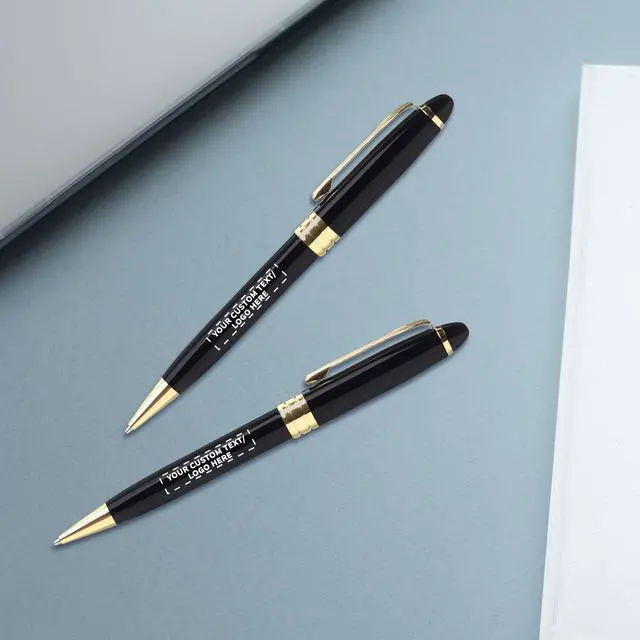 Alt view image 7 of 7 - 50 Ultra Executive Pens Pack - Customizable Text, Logo - Twist To Write, Gold Accent - Black