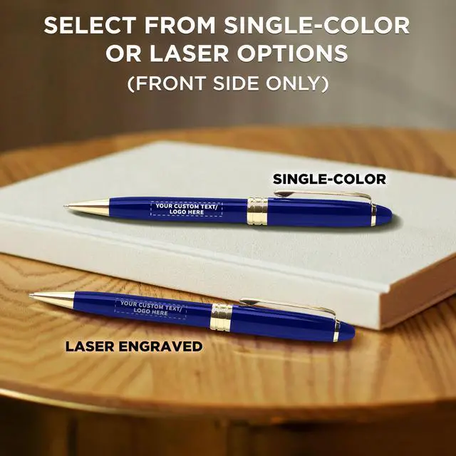 Alt view image 6 of 7 - 100 Ultra Executive Pens Pack - Customizable Text, Logo - Twist To Write, Gold Accent - Blue
