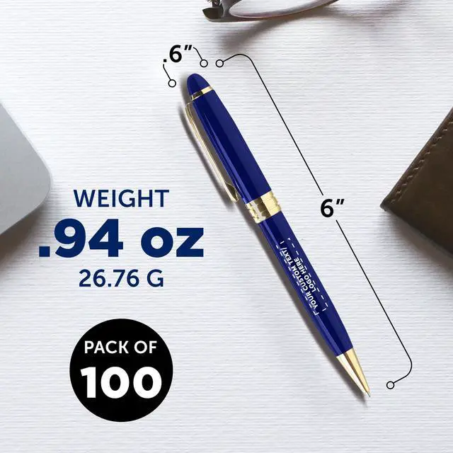 Alt view image 5 of 7 - 100 Ultra Executive Pens Pack - Customizable Text, Logo - Twist To Write, Gold Accent - Blue