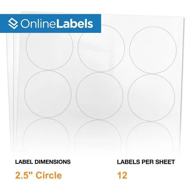 Alt view image 2 of 7 - 2.5 Inch Round Labels - White Gloss (Laser Printers Only) - Pack of 12,000 Circle Stickers, 1000 Sheets - OnlineLabels