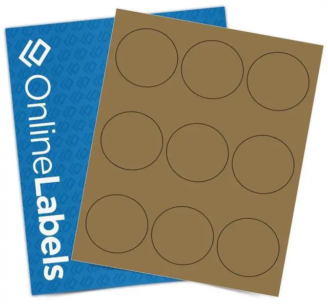 Main image of 2.5 Inch Brown Kraft Round Labels - Pack of 4,500 Circle Stickers, 500 Sheets - Inkjet/Laser Printer