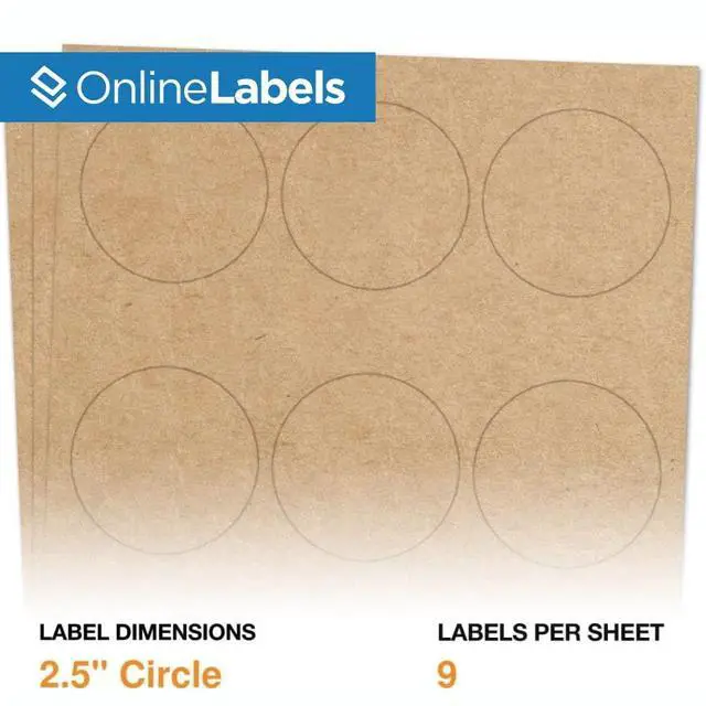 Alt view image 2 of 7 - 2.5 Inch Brown Kraft Round Labels - Pack of 4,500 Circle Stickers, 500 Sheets - Inkjet/Laser Printer