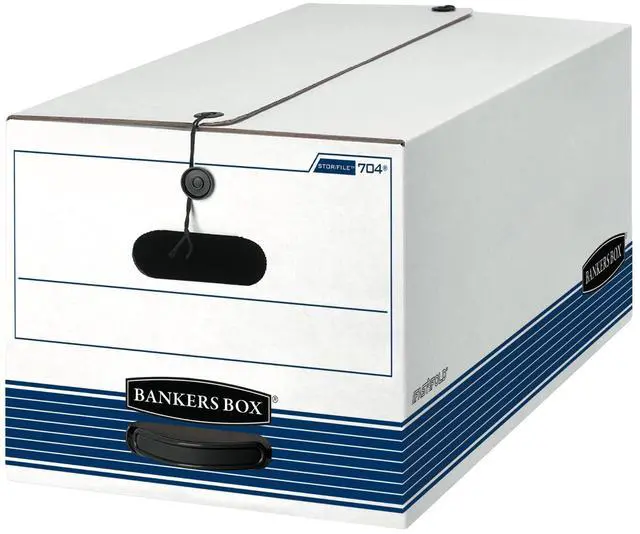 Main image of Bankers Box 20-Pack String & Button Medium-Duty File Box, Letter, FastFold | Keep important records buttoned up with secure closure, FastFold setup, reinforced handles, and stackable strength
