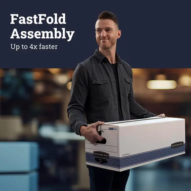 Alt view image 3 of 7 - Bankers Box 20-Pack String & Button Medium-Duty File Box, Letter, FastFold | Keep important records buttoned up with secure closure, FastFold setup, reinforced handles, and stackable strength