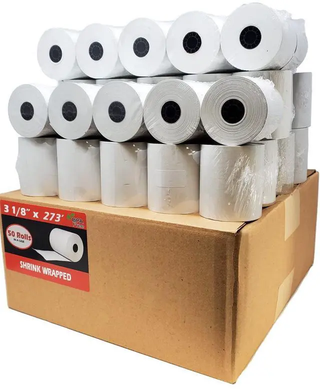 Main image of (2 Cases) 3-1/8" x 273' (53 GSM Paper Thickness) Honeycomb Core BPA Free Premium A Grade PoS Thermal Receipt Printer Paper