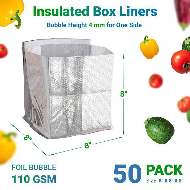 Alt view image 2 of 7 - Foil Insulated Box Liners, 8 x 8 x 8 Inches. 50 Pack Thermal Box Liners for Frozen Food. Leakproof Insulated Shipping Bags for Food. Self-Seal Thermal Insulation Bag with Gusseted Bottom
