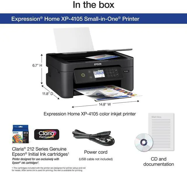 Alt view image 3 of 5 - Expression Home XP-4105 Wireless All-in-One Color Inkjet Printer, Black - Print Copy Scan - 10.0 ppm, 5760 x 1440 dpi, 2.4" LCD, Auto 2-Sided Printing, Voice Activated, DAODYANG Printer_Cable