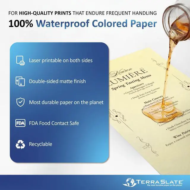 Alt view image 2 of 6 - Waterproof Paper, Rip-Proof Colored Paper, Ivory, 50 Sheets, 10 Mil (120 lb Cover), 8.5 x 14, Laser Printer and Copy Machine Compatible