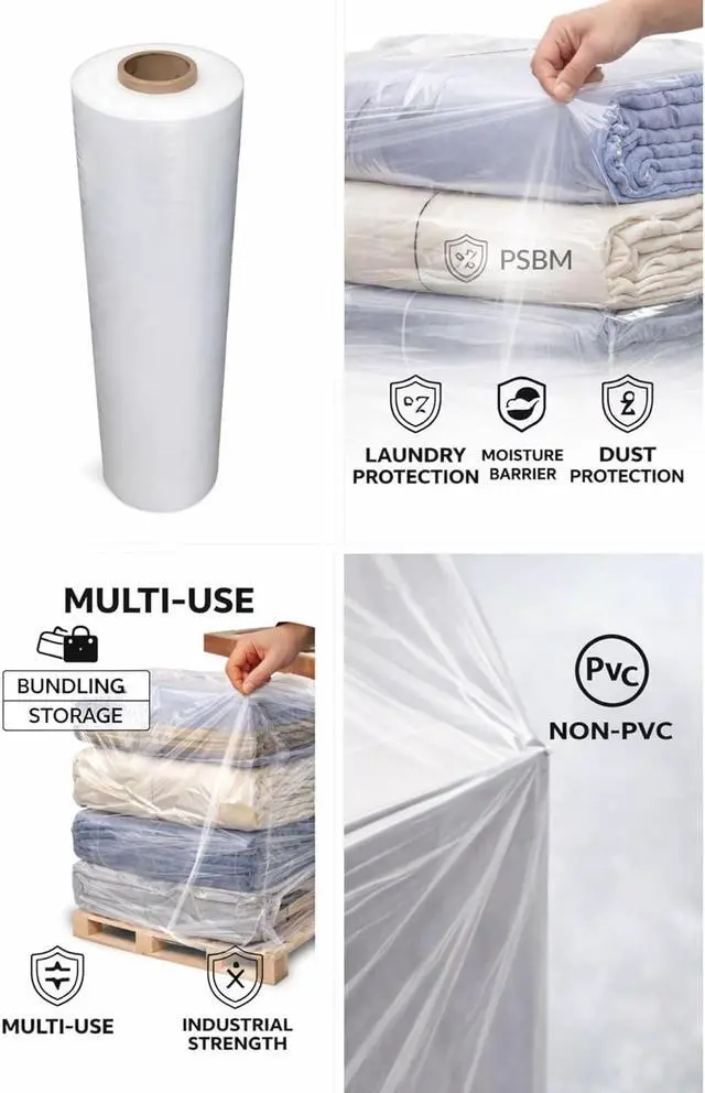 Alt view image 3 of 4 - PSBM Laundry Protection Stretch Wrap Film, 1 Pack, 36 Inch x 4000 Feet, 70 Gauge, Non PVC, for Storing and Protecting Laundry