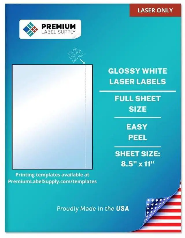 Main image of Full Sheet Glossy White Labels 8.5" x 11" Laser Printers Only 500 Sheets - Letter Size
