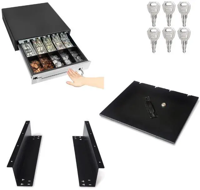Main image of 16" Heavy Duty Black"Push" Open Cash Drawer, 5B5C with Under Counter Mounting Metal Bracket and Till Cover