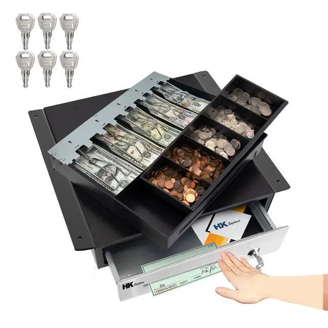 Alt view image 3 of 7 - 16" Heavy Duty Black"Push" Open Cash Drawer, 5B5C with Under Counter Mounting Metal Bracket and Till Cover
