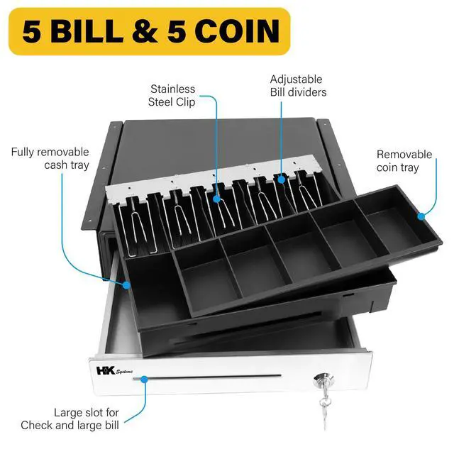 Alt view image 5 of 7 - 16" Heavy Duty Black"Push" Open Cash Drawer, 5B5C with Under Counter Mounting Metal Bracket and Till Cover