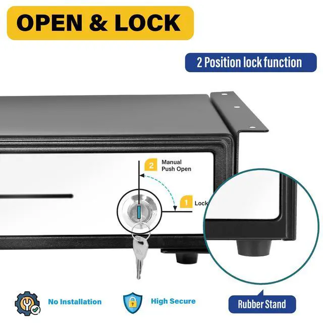 Alt view image 6 of 7 - 16" Heavy Duty Black"Push" Open Cash Drawer, 5B5C with Under Counter Mounting Metal Bracket and Till Cover