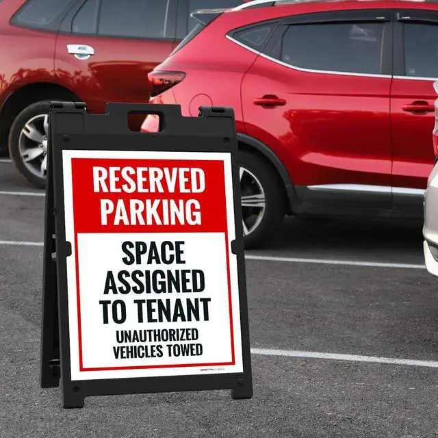 Alt view image 2 of 7 - Reserved Parking Space Assigned to Tenant Unauthorized Vehicles Towed | Sidewalk Sign Kit, 18x24 Inches, with A Frame Stand, Made in USA by Sigo