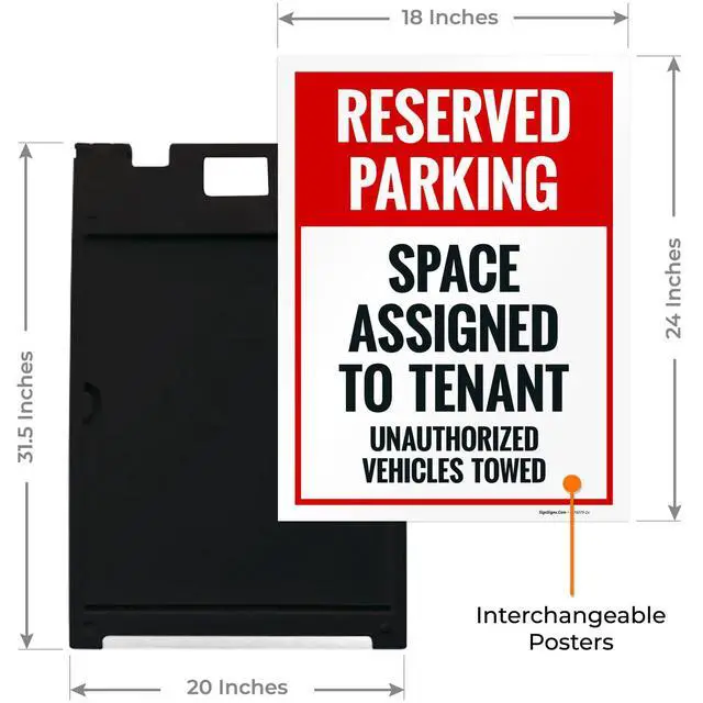 Alt view image 3 of 7 - Reserved Parking Space Assigned to Tenant Unauthorized Vehicles Towed | Sidewalk Sign Kit, 18x24 Inches, with A Frame Stand, Made in USA by Sigo