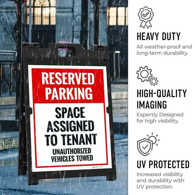 Alt view image 6 of 7 - Reserved Parking Space Assigned to Tenant Unauthorized Vehicles Towed | Sidewalk Sign Kit, 18x24 Inches, with A Frame Stand, Made in USA by Sigo