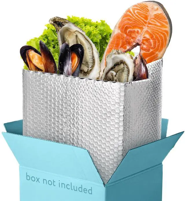 Main image of Foil Insulated Box Liners, 8 x 8 x 8 Inches. 50 Pack Thermal Box Liners for Frozen Food. Leakproof Insulated Shipping Bags for Food. Self-Seal Thermal Insulation Bag with Gusseted Bottom