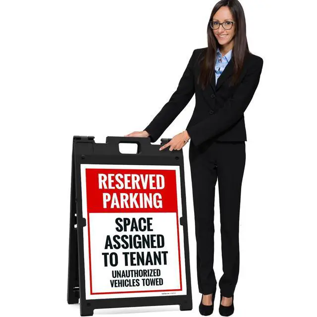 Alt view image 7 of 7 - Reserved Parking Space Assigned to Tenant Unauthorized Vehicles Towed | Sidewalk Sign Kit, 18x24 Inches, with A Frame Stand, Made in USA by Sigo