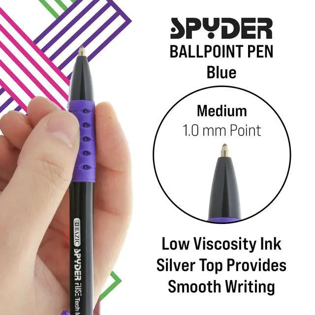 Alt view image 2 of 6 - Spyder Retractable FUSE Tech Pens, Grip, Black Ink, 144-Case | Spyder retractable FUSE Tech ballpoint pens, color barrels, cushion grip, 1.0 mm medium, pocket clip