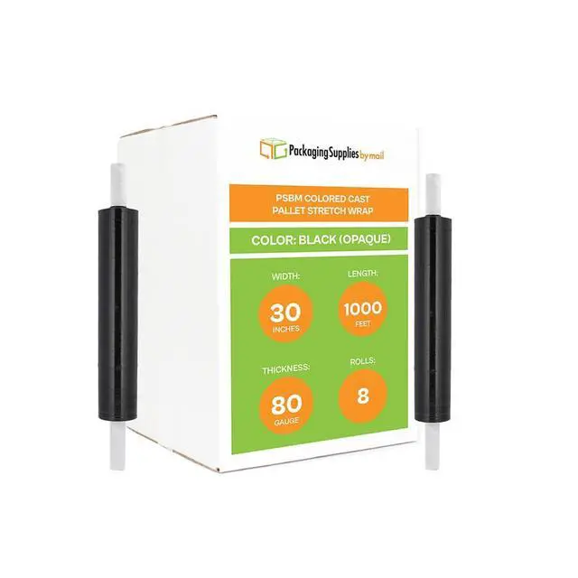 Alt view image 2 of 7 - PSBM Dark Black Stretch Wrap with Handles 8 Rolls 30 Inch x 1000 Feet 80 Gauge, Heavy Duty Plastic Wrap Industrial Strength Shrink Film for Moving, Packing & Shipping
